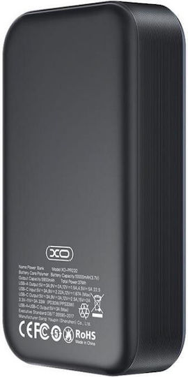 XO PR232GR Power Bank 10000mAh 22.5W με Θύρα USB-A και Θύρα USB-C Quick Charge 2.0 / Quick Charge 3.0 Μαύρο