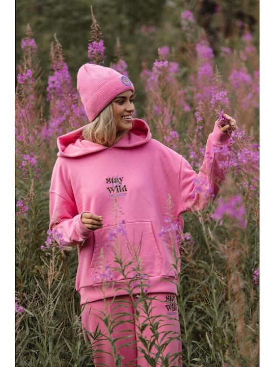 Femi Stories Women's Long Hooded Sweatshirt Pink