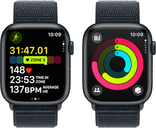 Apple Watch Series 9 Aluminium 45mm Waterproof with Heart Rate Monitor (Midnight with Midnight Sport Loop - M/L)