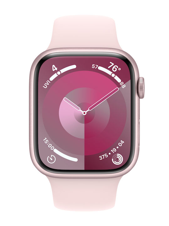 Apple Watch Series 9 Aluminium 45mm Αδιάβροχο με Παλμογράφο (Pink με Light Pink Sport Band (S/M))