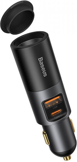 Baseus Share Together Auto-Ladegerät 120W 5A Schnellladung mit Anschlüssen: 1xUSB 1xType-C 1xZigarettenanzünder Schwarz Farbe