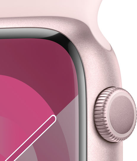 Apple Watch Series 9 Aluminum 45mm Waterproof with Heart Rate Monitor (Pink with Light Pink Sport Band - M/L)