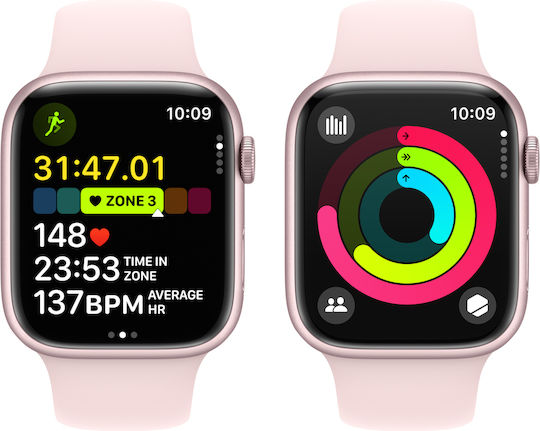 Apple Watch Series 9 Aluminum 45mm Waterproof with Heart Rate Monitor (Pink with Light Pink Sport Band - M/L)