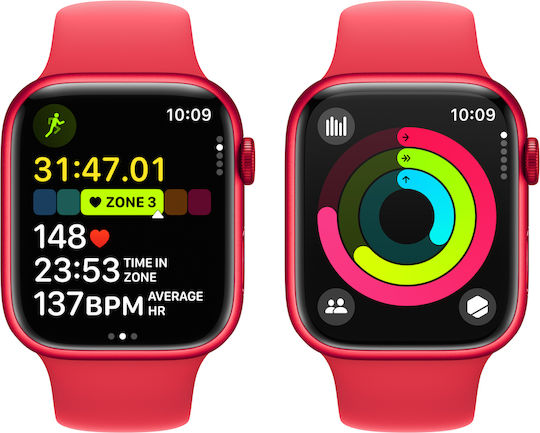 Apple Watch Series 9 Aluminium 45mm Waterproof with Heart Rate Monitor ((PRODUCT)RED Sport Band (M/L))