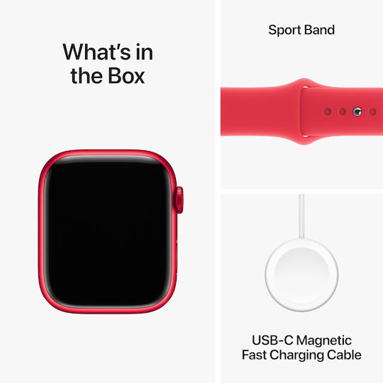 Apple Watch Series 9 Aluminium 45mm Waterproof with Heart Rate Monitor ((PRODUCT)RED Sport Band (M/L))