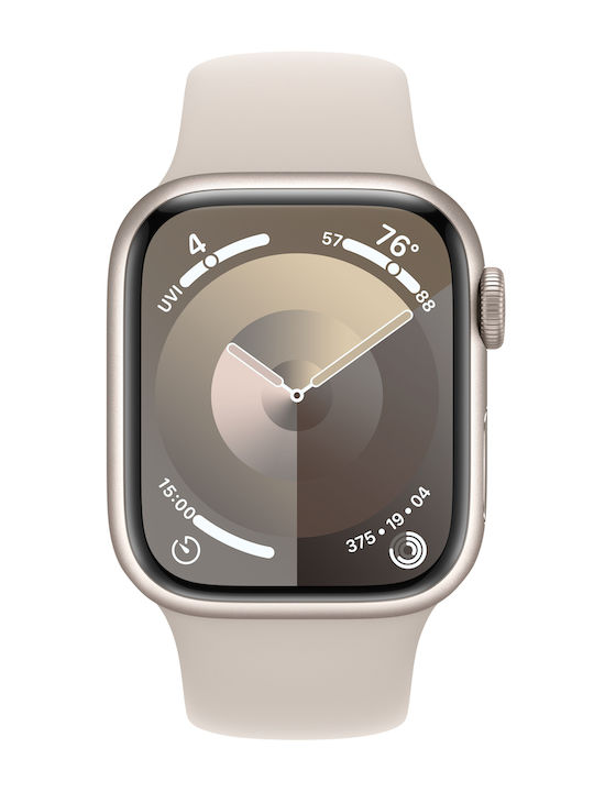 Apple Watch Series 9 Aluminium 41mm Αδιάβροχο με Παλμογράφο (Starlight με Starlight Sport Band (M/L))