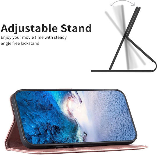Xiaomi Poco X6 Pro 5g Binfen Color Portofel din piele Seria 12 cu bază de suport, sloturi pentru carduri și închidere magnetică Rose Gold