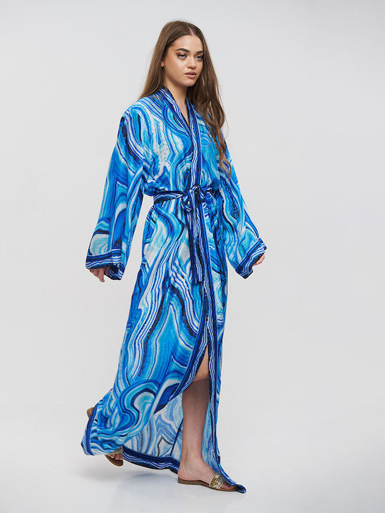 Ble Resort Collection Feminin Lung Kimono de Plajă Albastru