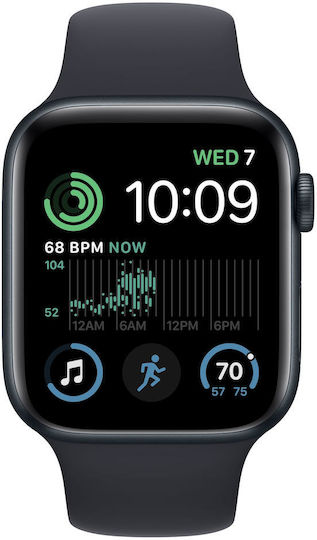 Apple Watch SE 2023 Aluminium 44mm Waterproof with Heart Rate Monitor (Midnight with Midnight Sport Band (S/M))