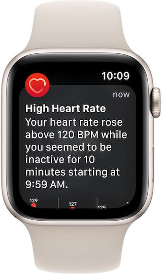 Apple Watch SE 2023 Aluminum 44mm Waterproof with Heart Rate Monitor (Starlight with Starlight Sport Band - M/L)