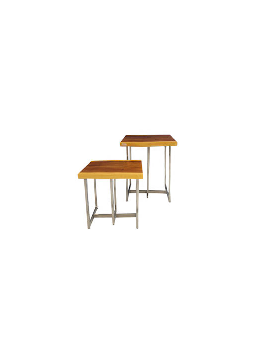 Square Side Table from Solid Wood Silver M45xW45xH45cm