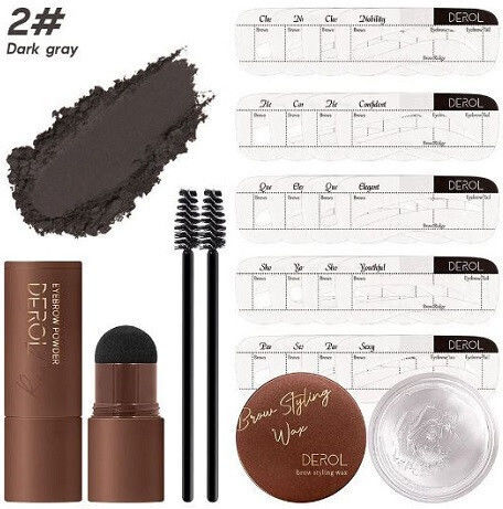 Set pentru sprâncene, Derol, ștampilă pentru sprâncene, fard de obraz, săpunuri și săpun pentru stilizarea sprâncenelor, 02 Dark Grey