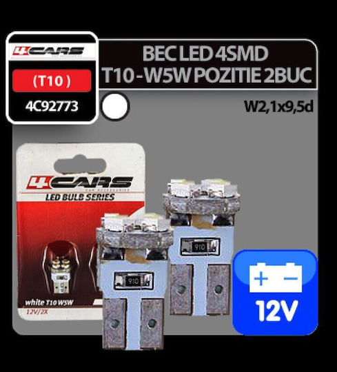 4cars Lămpi Autoturismului T10 LED Alb 12V 2buc