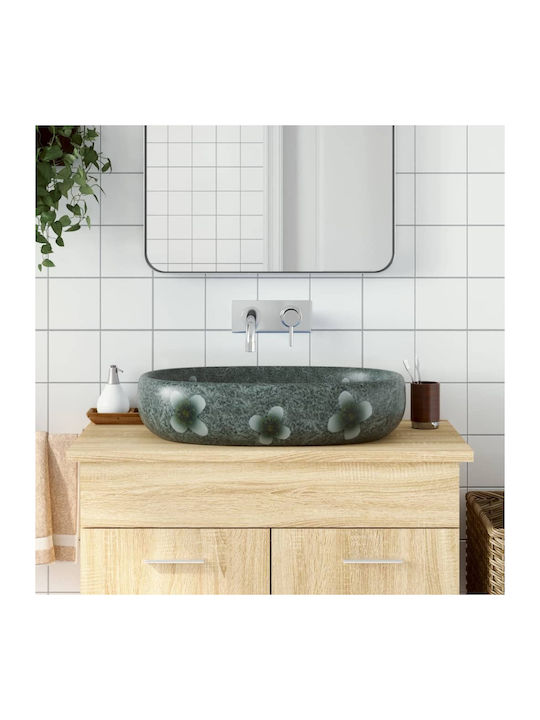 vidaXL Aufgesetztes Waschbecken Keramik 59x40x14cm Blue