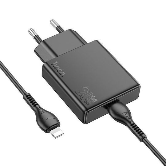 Hoco Φορτιστής με Θύρα USB-C και Καλώδιο USB-C - Lightning 20W Power Delivery Μαύρος (N37 Delgado)