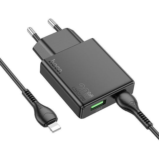 Hoco Charger with USB-A Port and USB-C Port and Cable USB-C - Lightning 20W Power Delivery / Quick Charge 3.0 Blacks (N38 Delgado)
