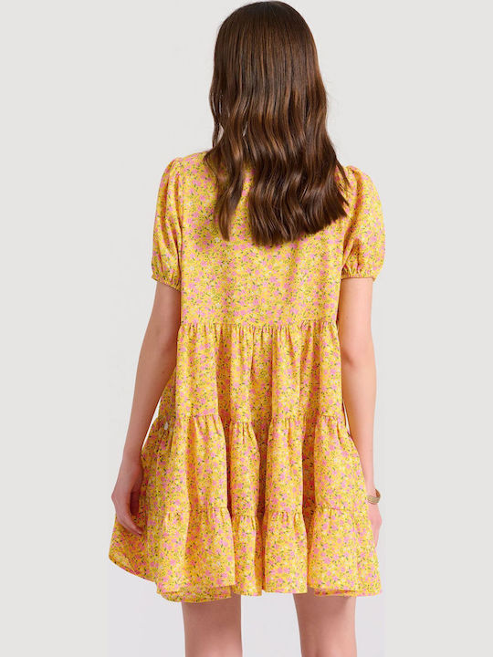 Καλοκαιρινό Mini Σεμιζιέ Φόρεμα με Βολάν Yellow