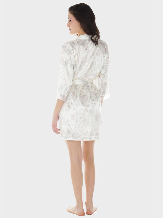 Women's Satin Set Satin Robe Nightgown Solid Color Adjustable Straps Ecru