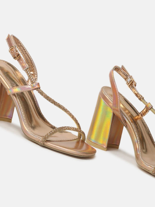 Sandals with Square Heel and Copper Strass