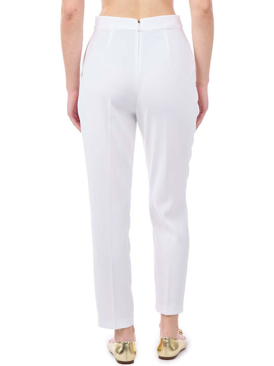 Pinko Women's High-waisted Crepe Trousers in Straight Line White