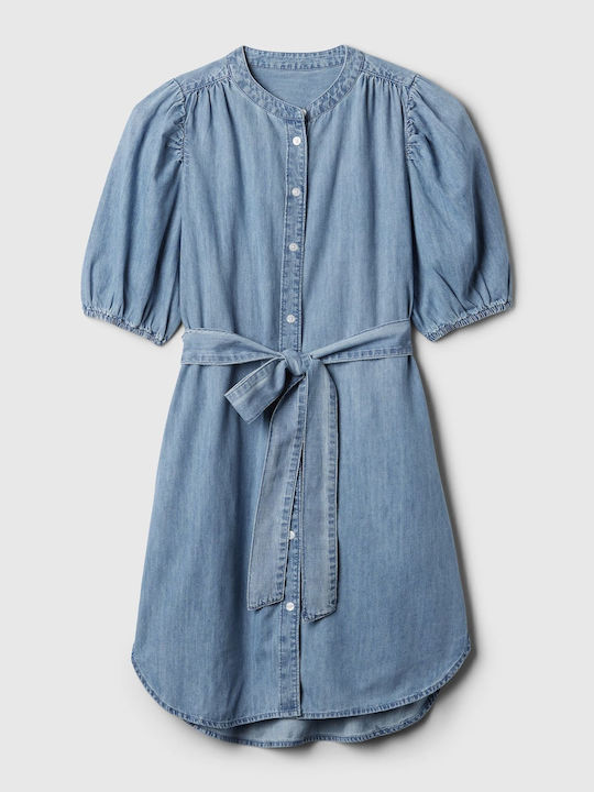 Summer Mini Shirt Dress Denim Light Wash Indigo
