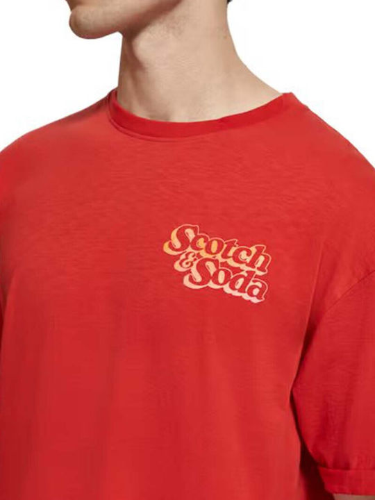 Scotch & Soda Artwork T-shirt Bărbătesc cu Mânecă Scurtă Red