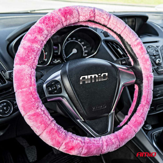 Amio Steering Wheel Cover In Faux Fur Swc-54-m - Ø 37-39 Cm - Pink