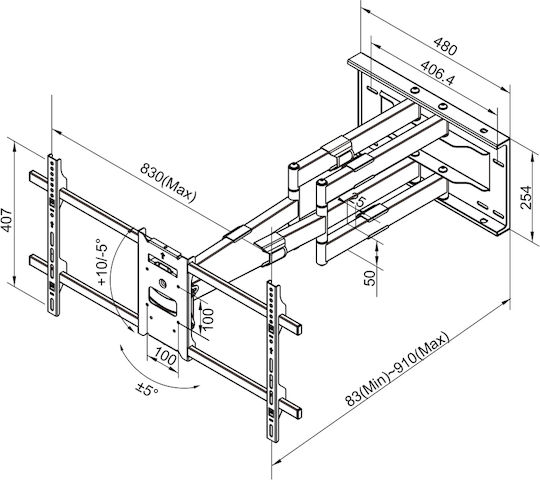 Multibrackets M Universal Long Reach Arm 910mm HD Dual Βάση Τηλεόρασης Τοίχου με Βραχίονα έως 80" και 60kg Μαύρο