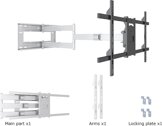 Multibrackets M Universal Long Reach Arm HD 1010mm Single Suport TV de perete cu braț până la 75" și 40kg Alb