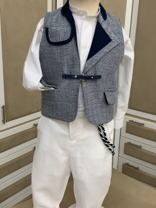 Nst Nastasia Costum De Botez Cu Vestă Pentru Băieți Oswald Albastru