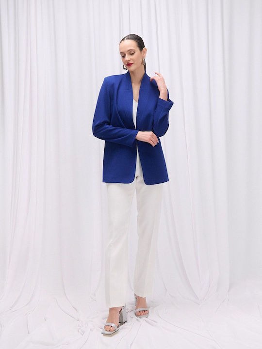 Fibes Fashion Kragenloser Blazer Königsblau