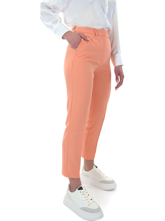 Pants Women's High-waisted Fabric Capri Trousers Tapered Line Orange