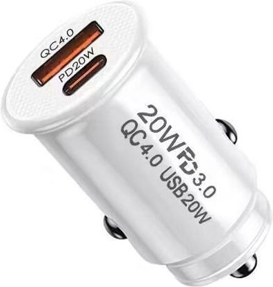 P10 Mini Style QC4.0 USB / PD20W Dual Port Car Charger White