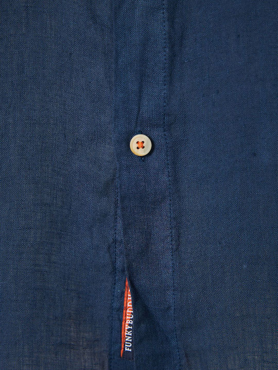 Short-sleeved Linen Shirt Navy Blue