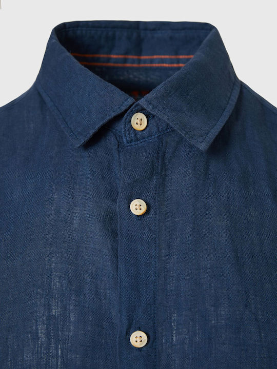 Short-sleeved Linen Shirt Navy Blue