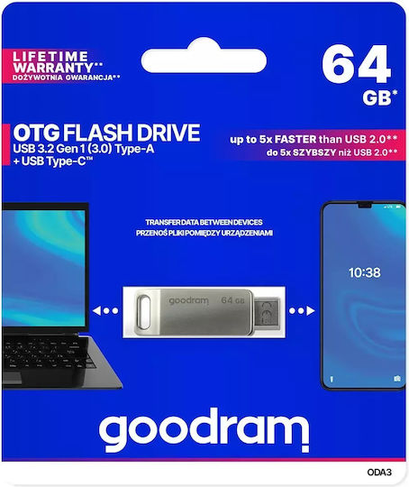 GoodRAM 64GB USB 3.2 Stick με σύνδεση USB-C Γκρι