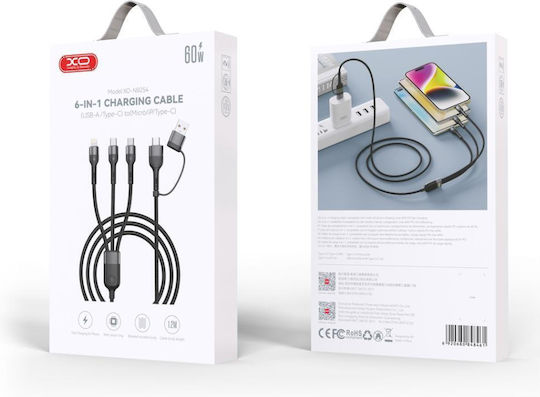 XO NB254 Braided USB to Lightning / Type-C / micro USB Cable Μαύρο 1.2m