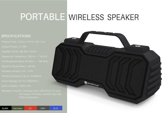 New Rixing NR-2029 Bluetooth Speaker 6W with Radio and Battery Life up to 7 hours Blue