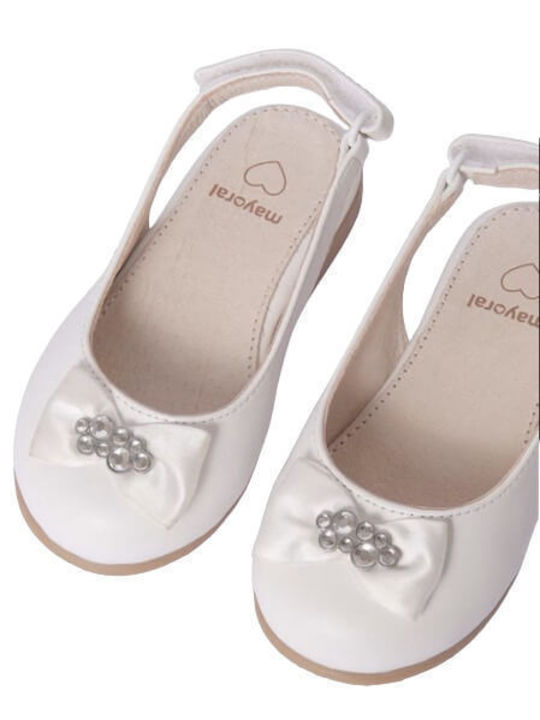 Mayoral Kids Leather Ballerinas with Hoop & Loop Closure White