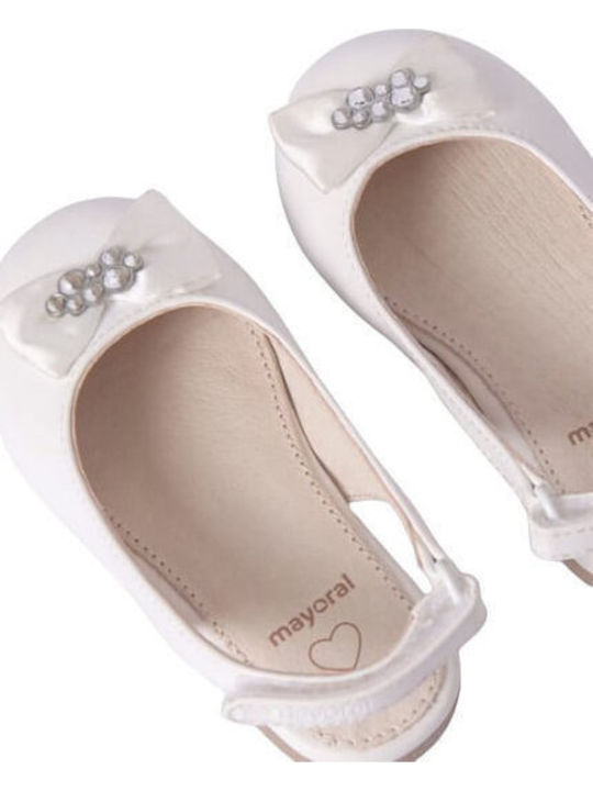 Kids Leather Ballerinas with Hoop & Loop Closure White