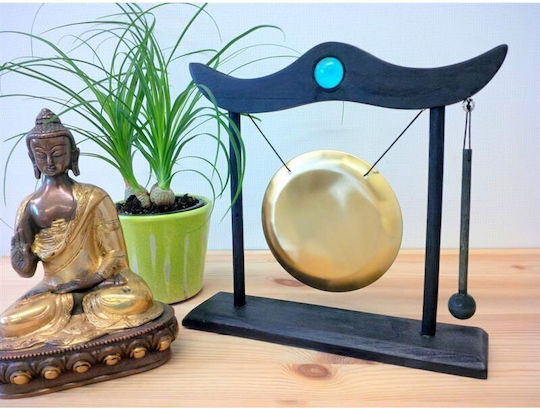 Table Handmade Gong With Stick In Wooden Frame 24x22cm