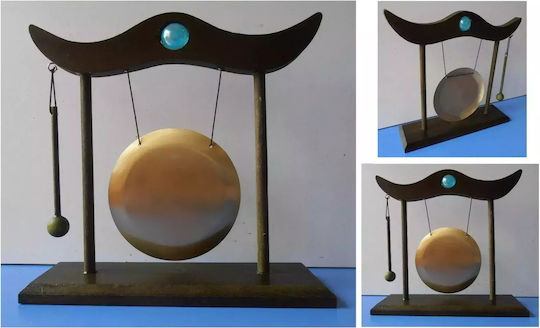 Table Handmade Gong With Stick In Wooden Frame 24x22cm