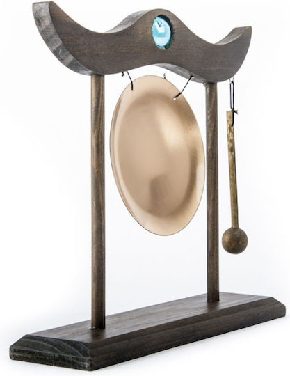 Table Handmade Gong With Stick In Wooden Frame 24x22cm