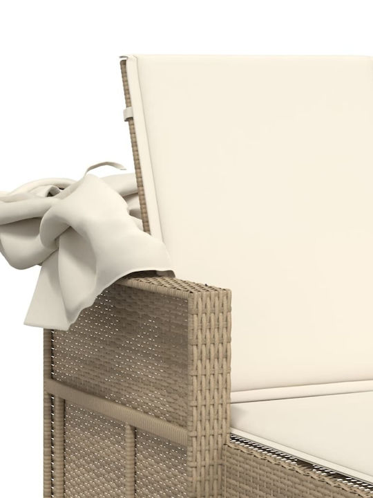 Liegestuhl-Bett Doppel Rattan mit Kissen & Sonnenschirm Beige 110x201cm.