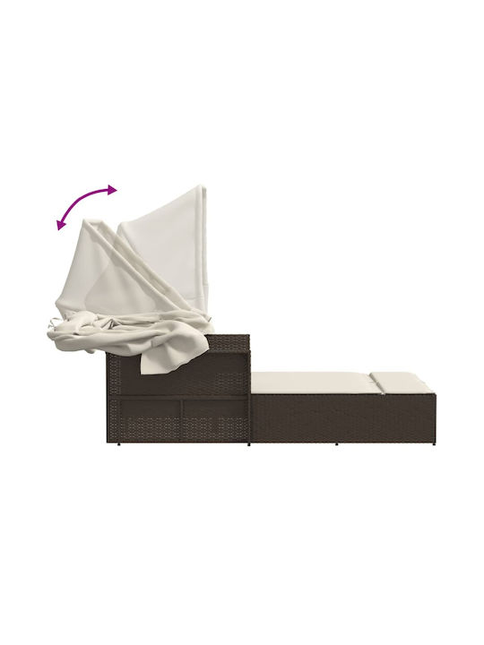Șezlonguri pentru grădină și piscină - Pat Dublu Rattan cu Pernă și Parasolar Maro 110x201cm