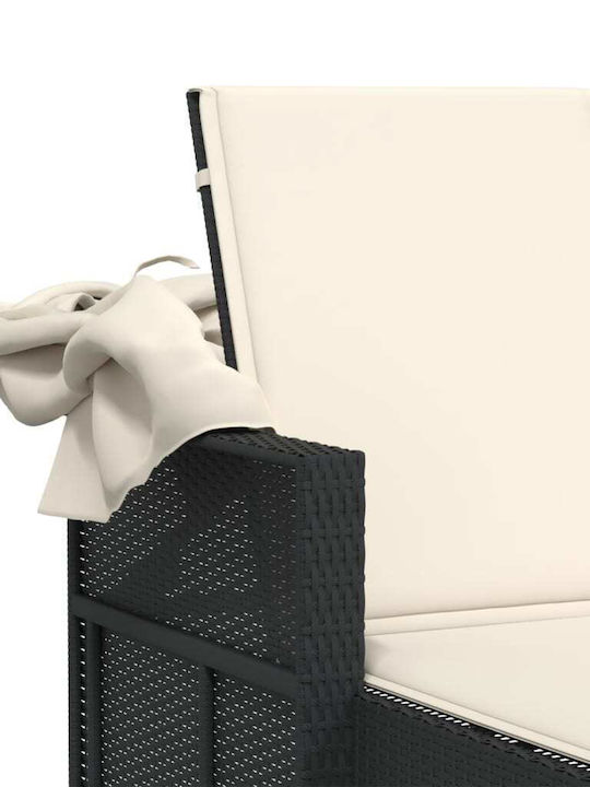 Sunbed Double Rattan with Cushion & Sunshade Black 110x201cm.