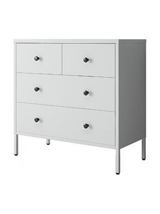 Metallic Chest of Drawers with 4 Drawers White 83x40x82cm