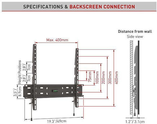 Barkan E30 Βάση Τηλεόρασης Τοίχου έως 65" και 50kg Μαύρο