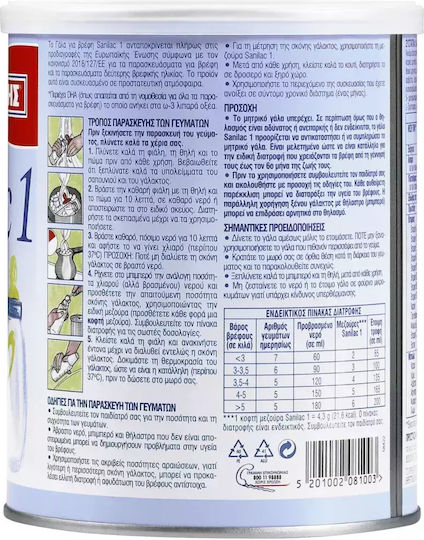 Γιώτης Γάλα σε Σκόνη Sanilac 1 για 0+ Μηνών 400gr