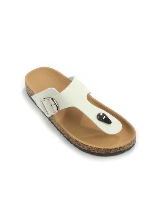 Thong Sandal with Decorative Silver Buckle Fshoes 2003.04 - Fshoes - White